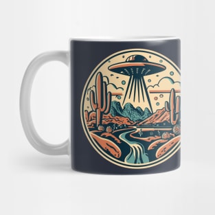 UFO Desert Cactus Retro Illustration - Nostalgic Extraterrestrial Mug